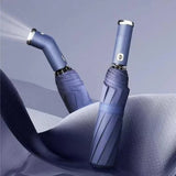 Fully automatic umbrella with rotatable LED flashlight, business wind resistant folding umbrella