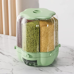 6-Grid Rotating Food Dispenser - Grain Storage Box