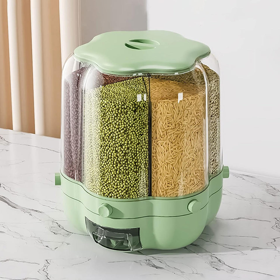 6-Grid Rotating Food Dispenser - Grain Storage Box