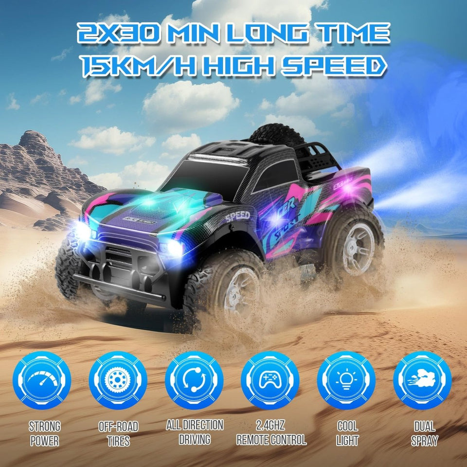 🚙💨 1:16 RC Mist Spray Off-Road Truck with LED Lights & Dual Batteries