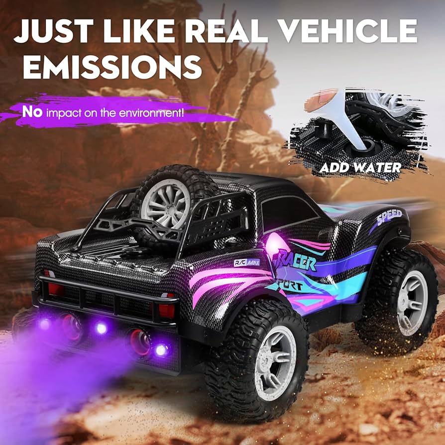 🚙💨 1:16 RC Mist Spray Off-Road Truck with LED Lights & Dual Batteries