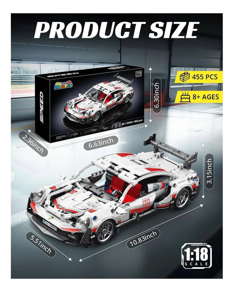 1:18 Scale Lego Sports Car Blocks Set – 455 PCS Racing Build Kit