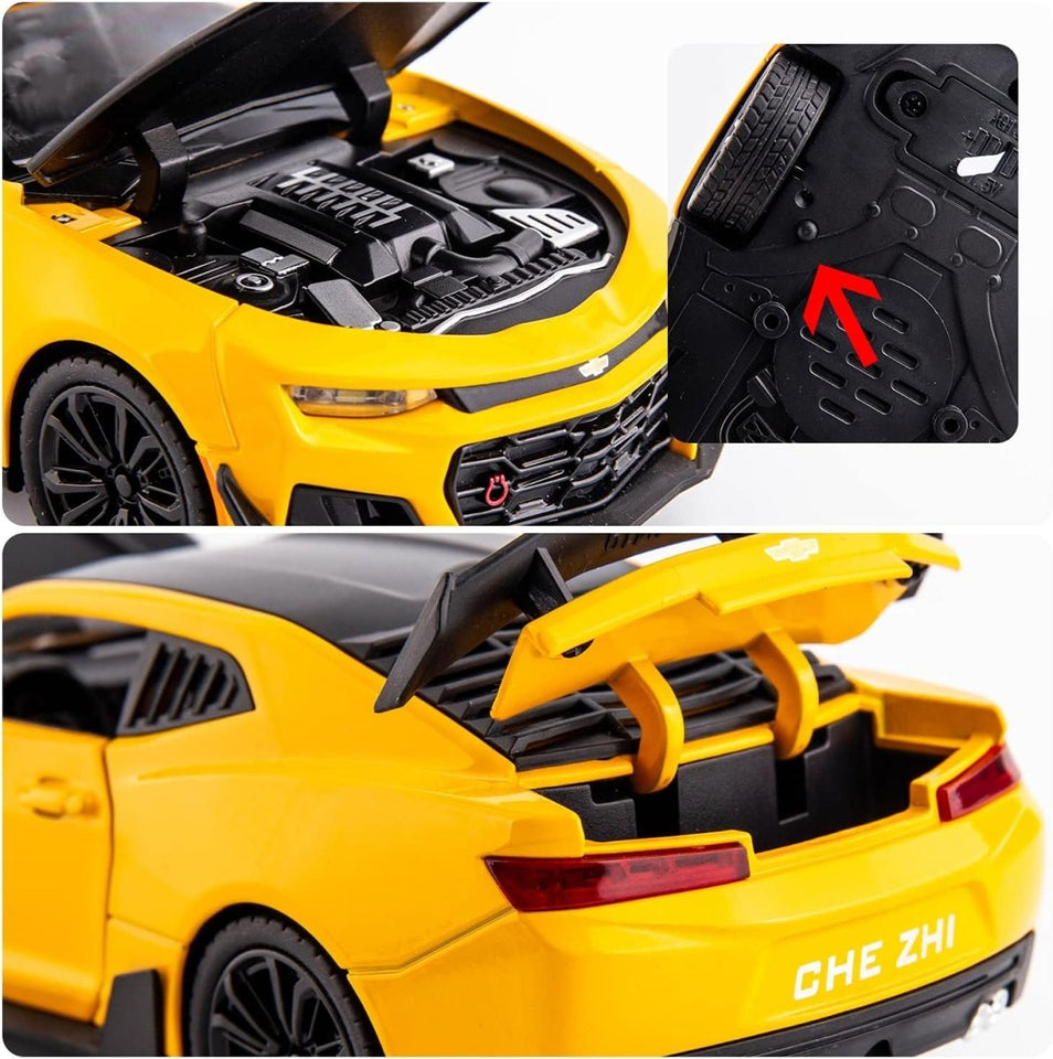 1:24 Chevrolet Camaro Diecast Car with Smoke Effect – Metal Body, Doors Open, Light & Sound