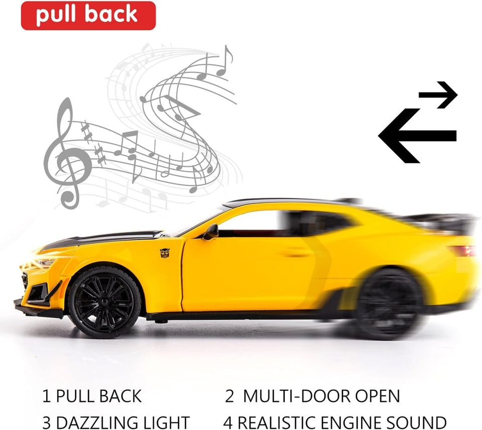 1:24 Chevrolet Camaro Diecast Car with Smoke Effect – Metal Body, Doors Open, Light & Sound