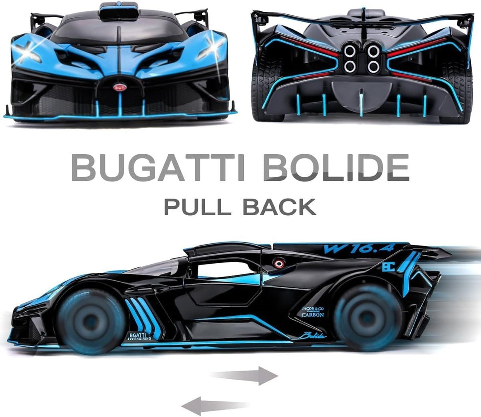1:24 Die-Cast Bugatti Bolide with Spray Effect Diecast Model Car – Light, Sound & Butterfly Doors 🏎️💙