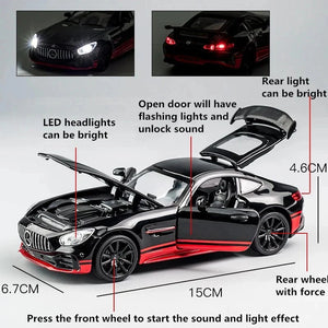 1:24 Mercedes AMG GT R Diecast Car – Metal Body, Doors Open, Light & Sound