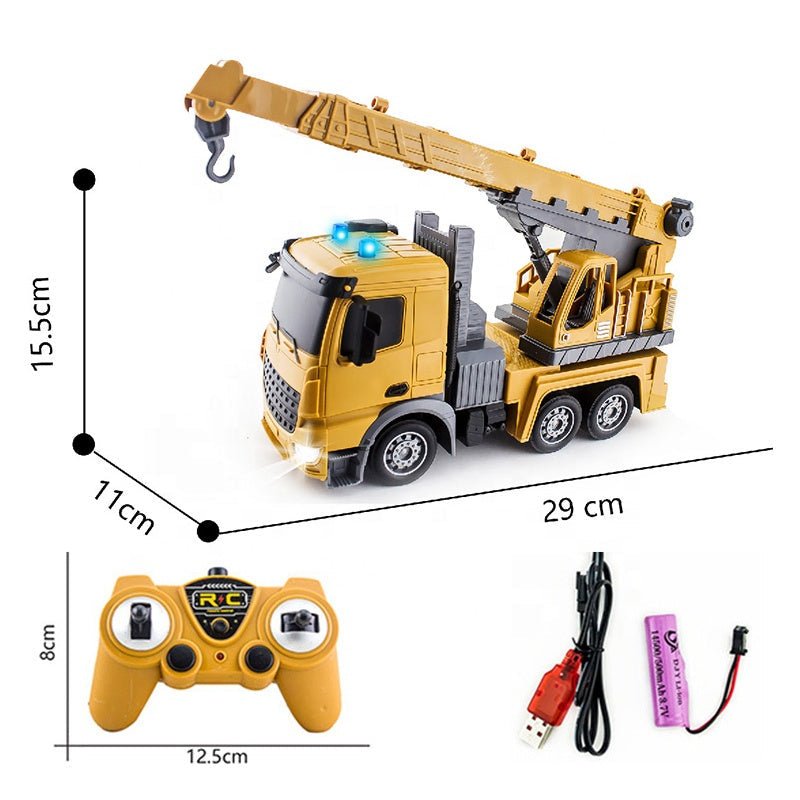 1:24 Rechargeable RC Construction Crane – 2.4G Remote Control Truck with Lights & 7 Functions