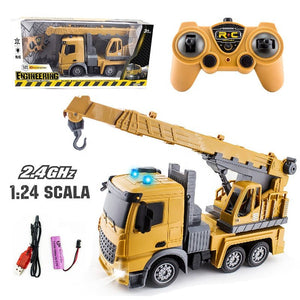 1:24 Rechargeable RC Construction Crane – 2.4G Remote Control Truck with Lights & 7 Functions