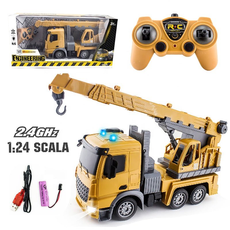 1:24 Rechargeable RC Construction Crane – 2.4G Remote Control Truck with Lights & 7 Functions