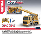 1:24 Rechargeable RC Construction Crane – 2.4G Remote Control Truck with Lights & 7 Functions