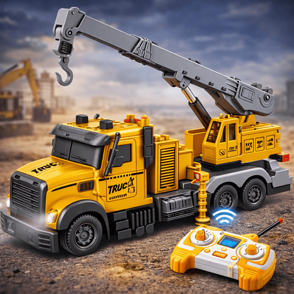 1:24 Scale Remote Control  Crane Truck – Heavy Duty Engineering Vehicle with Rotating Boom & Hook