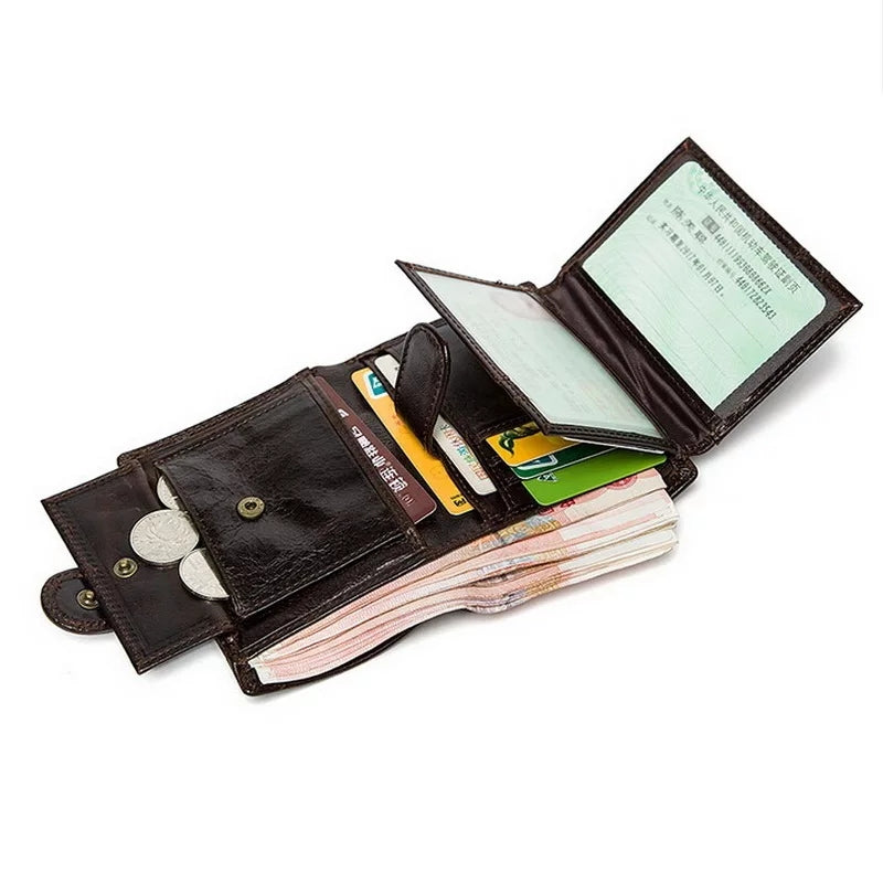 Crazy Horse Men Genuine Leather Business Wallet Coin Zipper