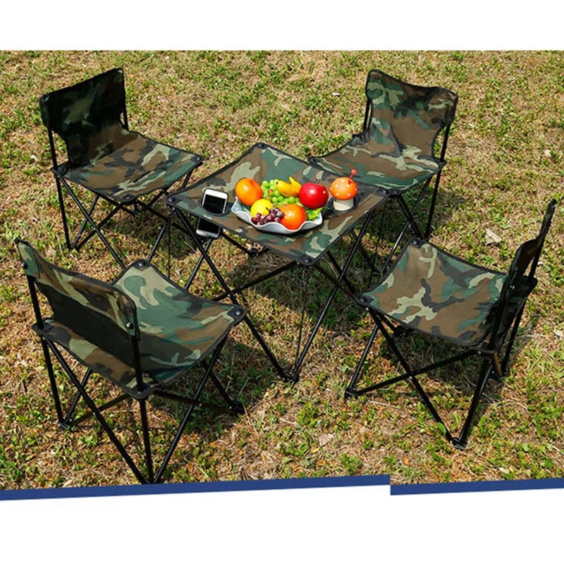 Outdoor Folding Table with 4 Chairs Set for Camping