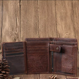 Crazy Horse Men Genuine Leather Business Wallet Coin Zipper