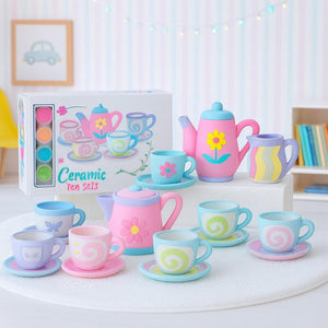 DIY Ceramic Tea Set for Kids  – Paint Your Own Tea Party Playset | 18 Pcs