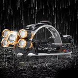 Five Headlights Strong Headlamp Light, Super Bright Rechargeable Long Shot Super Bright Head-Mounted LED Miners Lamp Flashlight