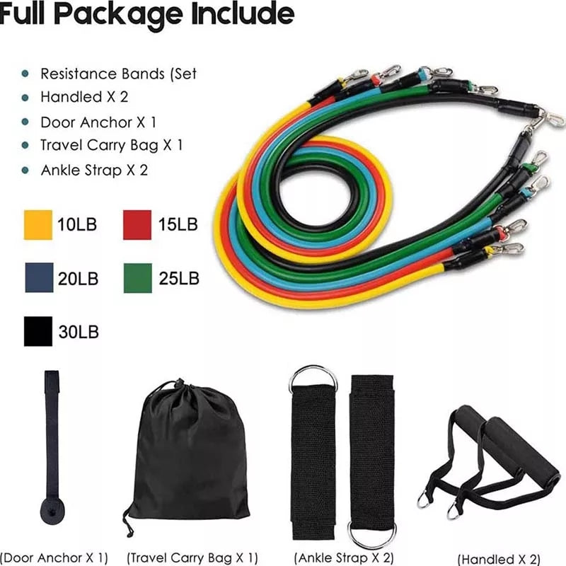 11pcs / Set Fitness Resistance Bands Elastic Pull Rope Exercise