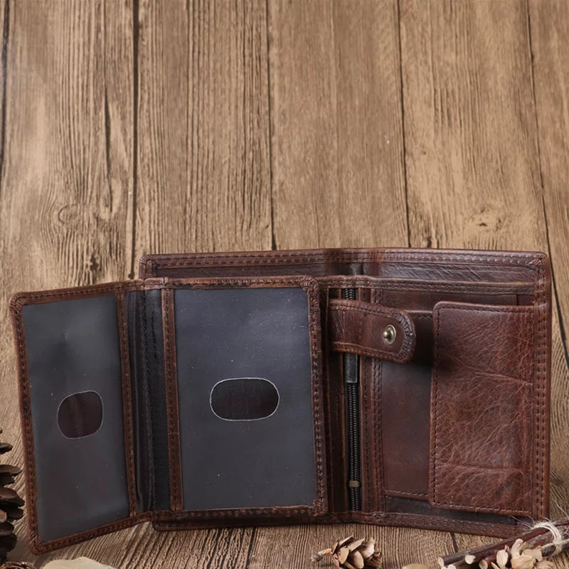 Crazy Horse Men Genuine Leather Business Wallet Coin Zipper