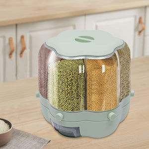 6-Grid Rotating Food Dispenser - Grain Storage Box