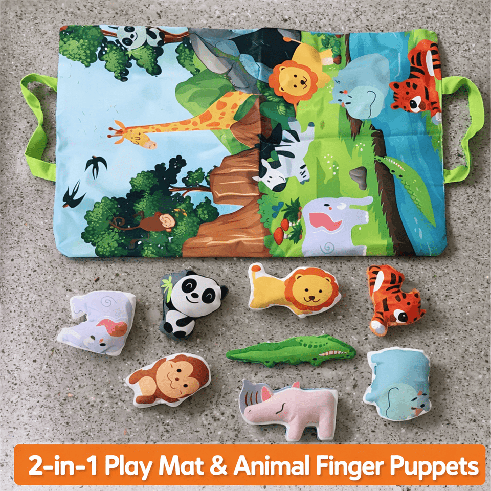 2-in-1 Animal Adventure Play Mat – Reusable Sticker Activity Set