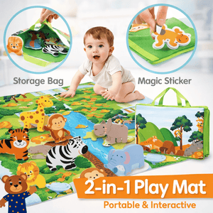 2-in-1 Animal Adventure Play Mat – Reusable Sticker Activity Set