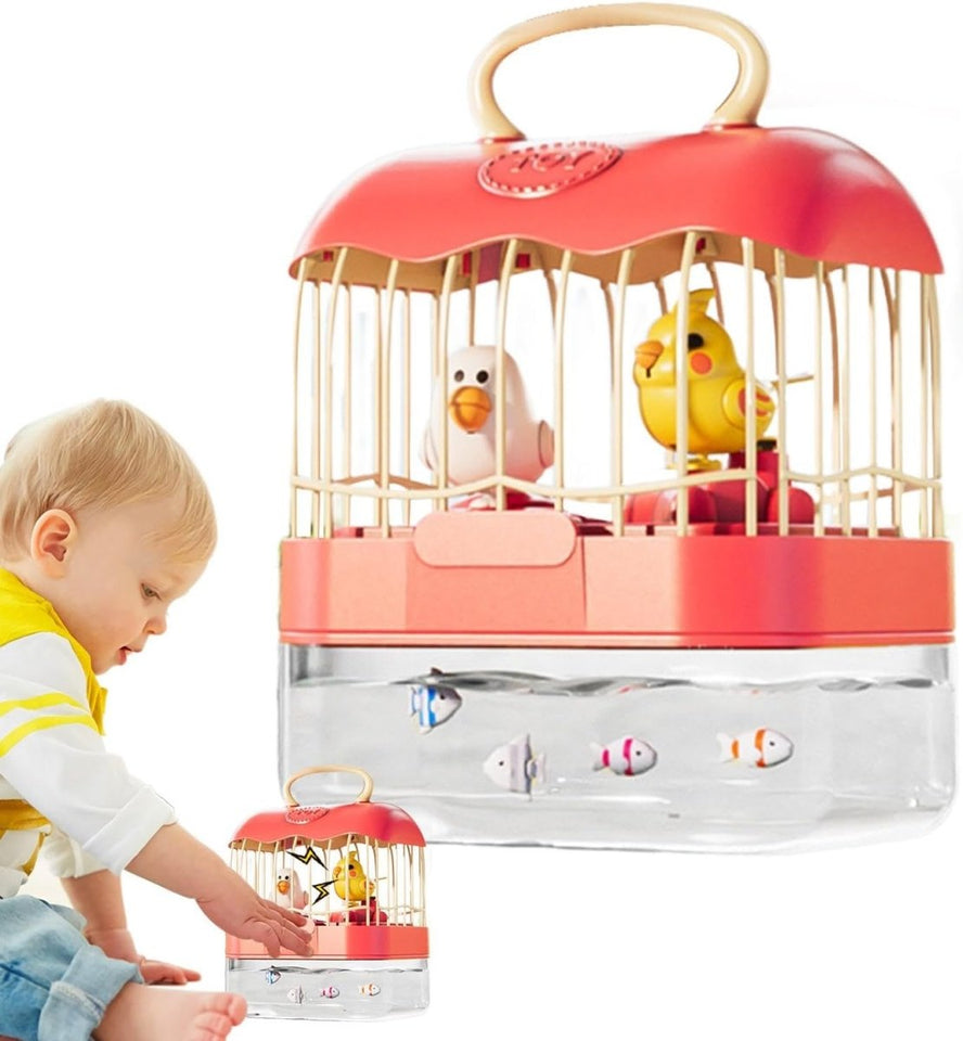 2-in-1 Birdcage & Fish  Tank Playset – Lights, Music &  Moving Fish