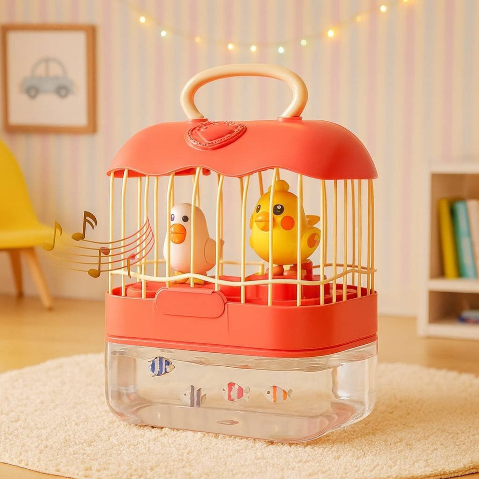 2-in-1 Birdcage & Fish  Tank Playset – Lights, Music &  Moving Fish