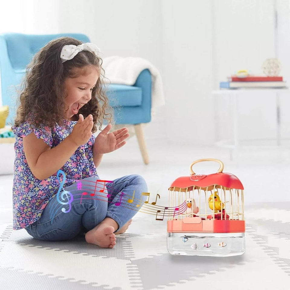 2-in-1 Birdcage & Fish  Tank Playset – Lights, Music &  Moving Fish