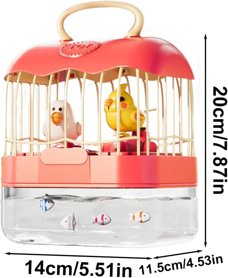2-in-1 Birdcage & Fish  Tank Playset – Lights, Music &  Moving Fish