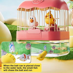 2-in-1 Birdcage & Fish  Tank Playset – Lights, Music &  Moving Fish