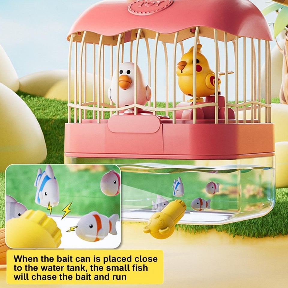 2-in-1 Birdcage & Fish  Tank Playset – Lights, Music &  Moving Fish