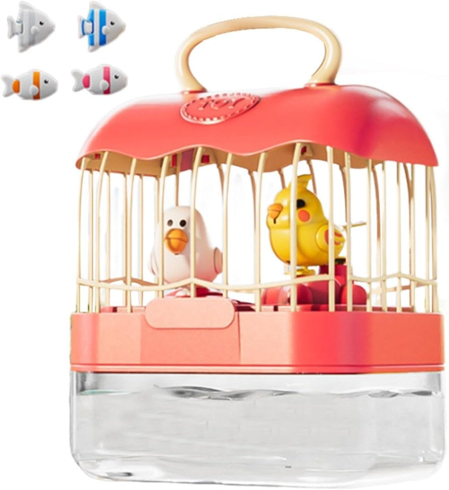 2-in-1 Birdcage & Fish  Tank Playset – Lights, Music &  Moving Fish