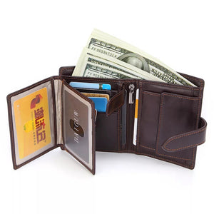 Crazy Horse Men Genuine Leather Business Wallet Coin Zipper