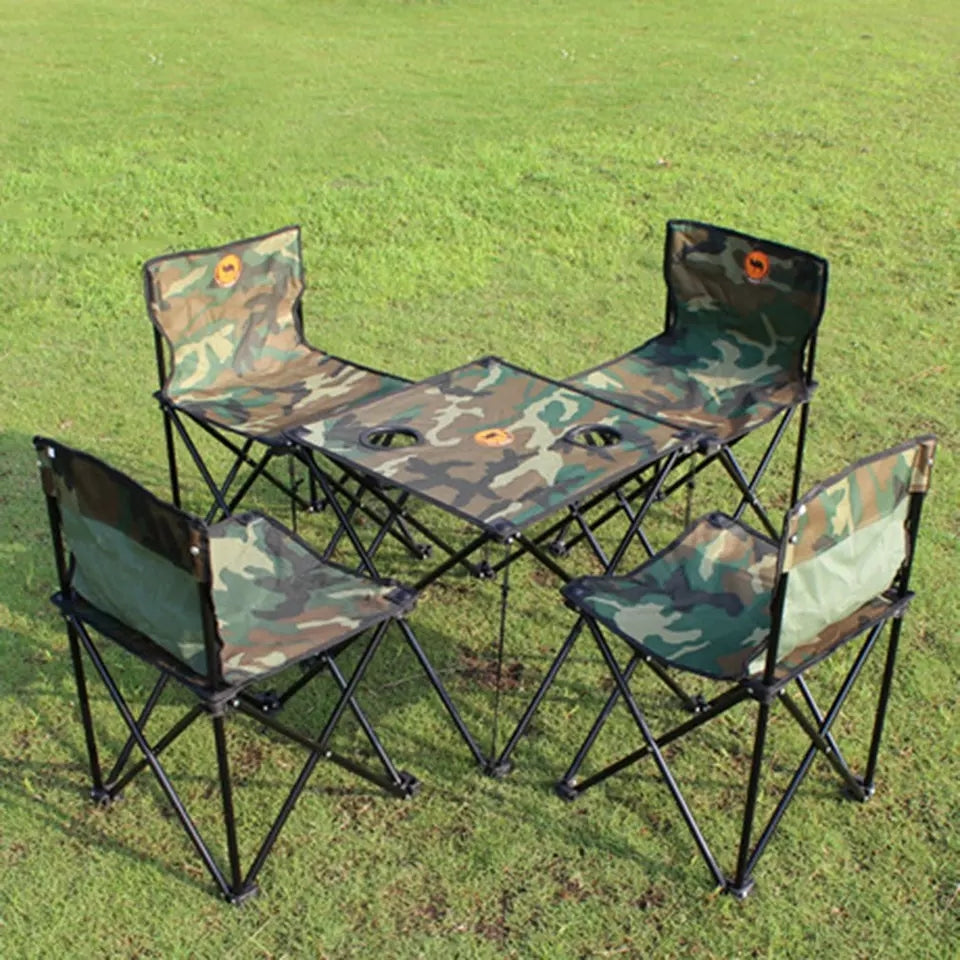 Outdoor Folding Table with 4 Chairs Set for Camping