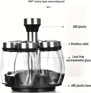 Revolving Spice Rack Set with Six Glass Jars.