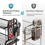 Hashmart 2-Tier Dish Drying Rack with Utensil Holder – Kitchen Dish Organizer