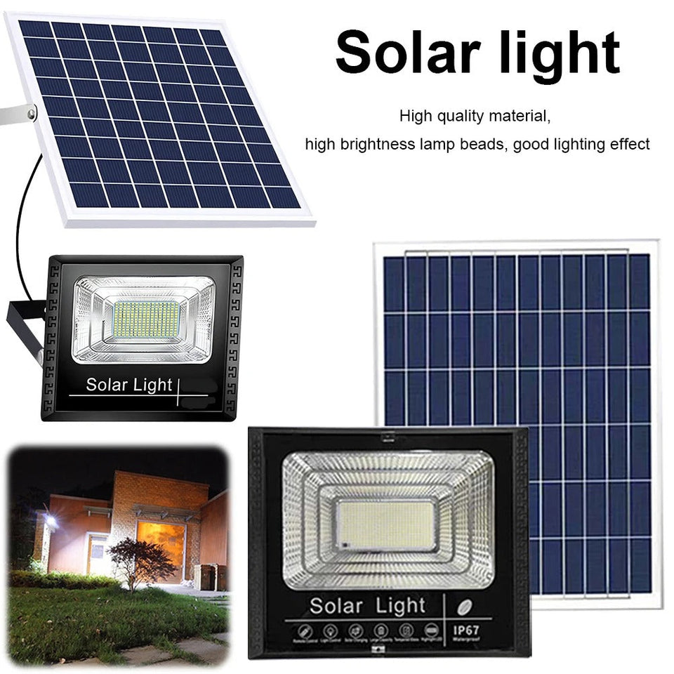 Solar LED Flood Light 100W Spotlight IP65 Waterproof with Remote Control & Adjustable for Outdoor