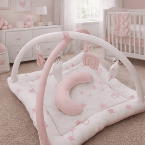2in1 Reversible Baby Purple Pink Mat with Hanging Toys and Neck pillow