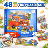 3-in-1 Leveled Puzzle Set – Vehicle Adventure Learning Puzzle |48 Pcs