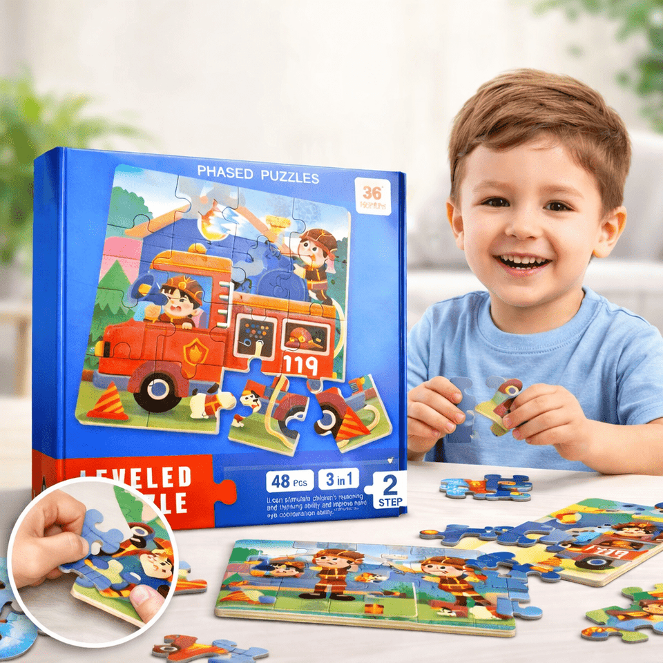 3-in-1 Leveled Puzzle Set – Vehicle Adventure Learning Puzzle |48 Pcs