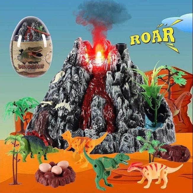 31 Pcs Dinosaur Volcano Adventure Playset with Eruption Feature
