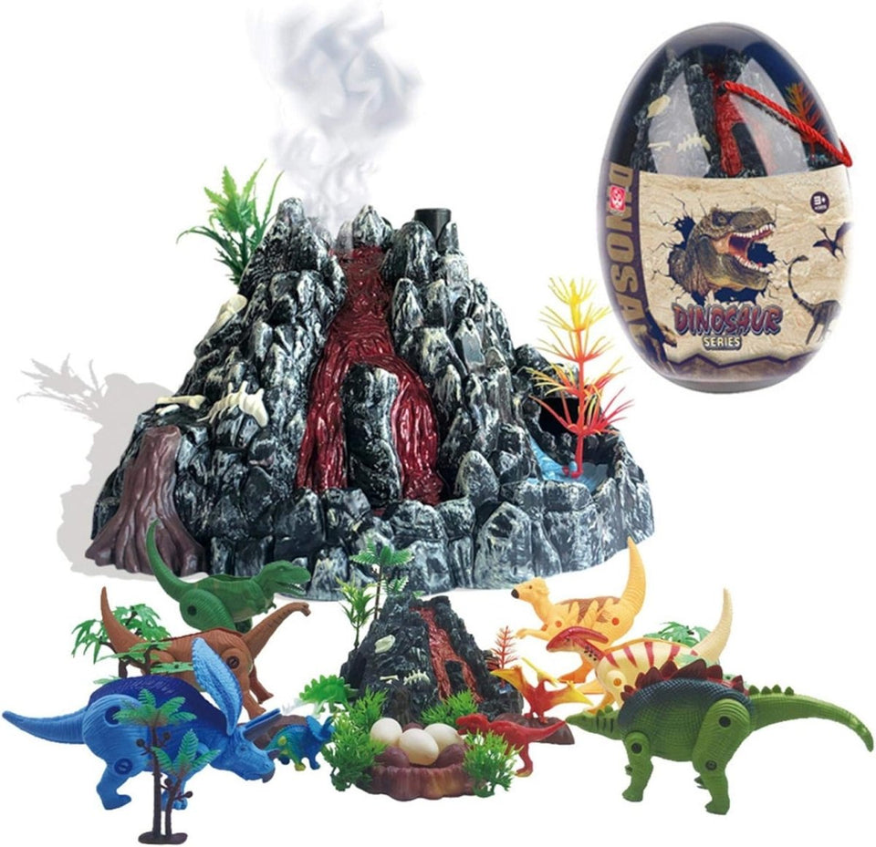 31 Pcs Dinosaur Volcano Adventure Playset with Eruption Feature