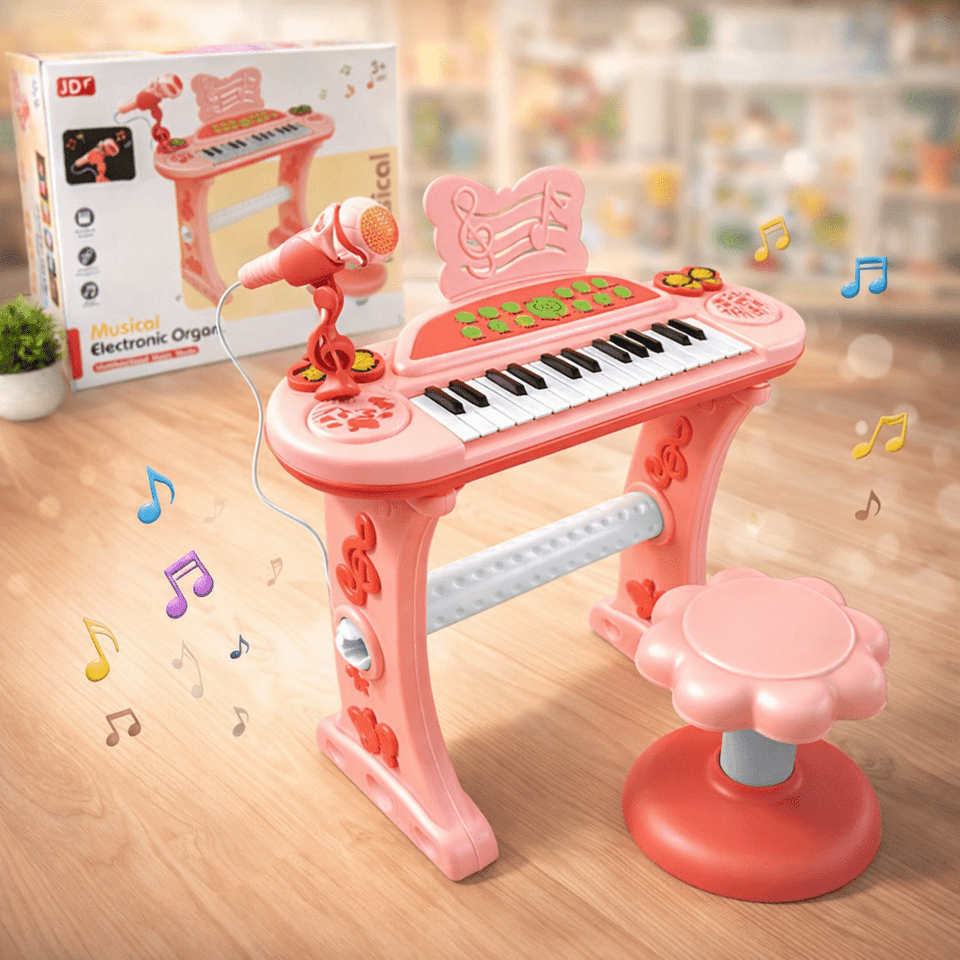 37-Key Multifunctional Cartoon Electronic Piano with Stool & Microphone