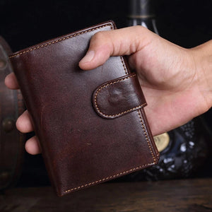 Crazy Horse Men Genuine Leather Business Wallet Coin Zipper