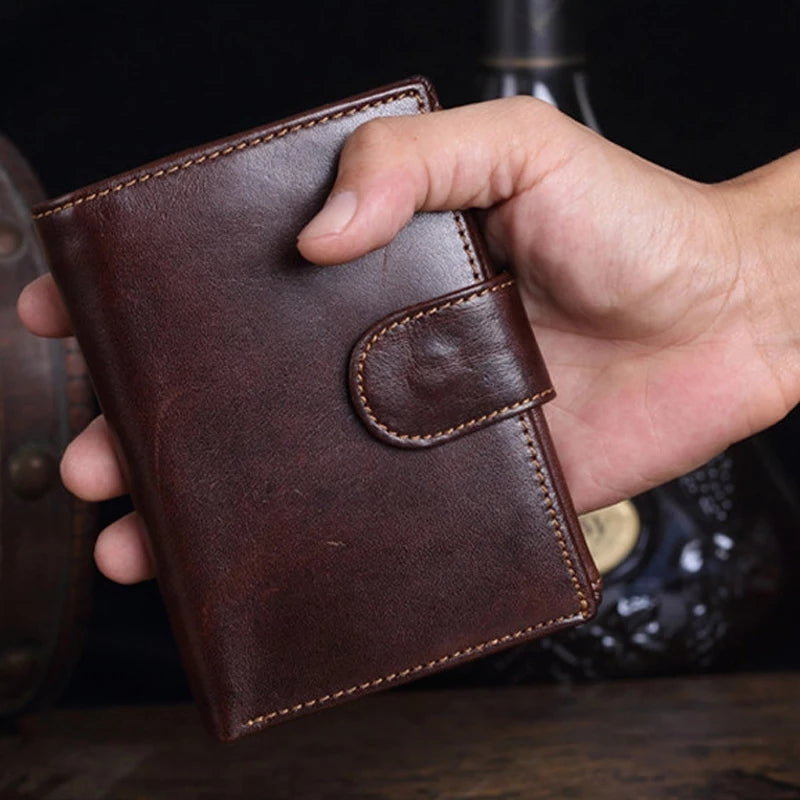 Crazy Horse Men Genuine Leather Business Wallet Coin Zipper