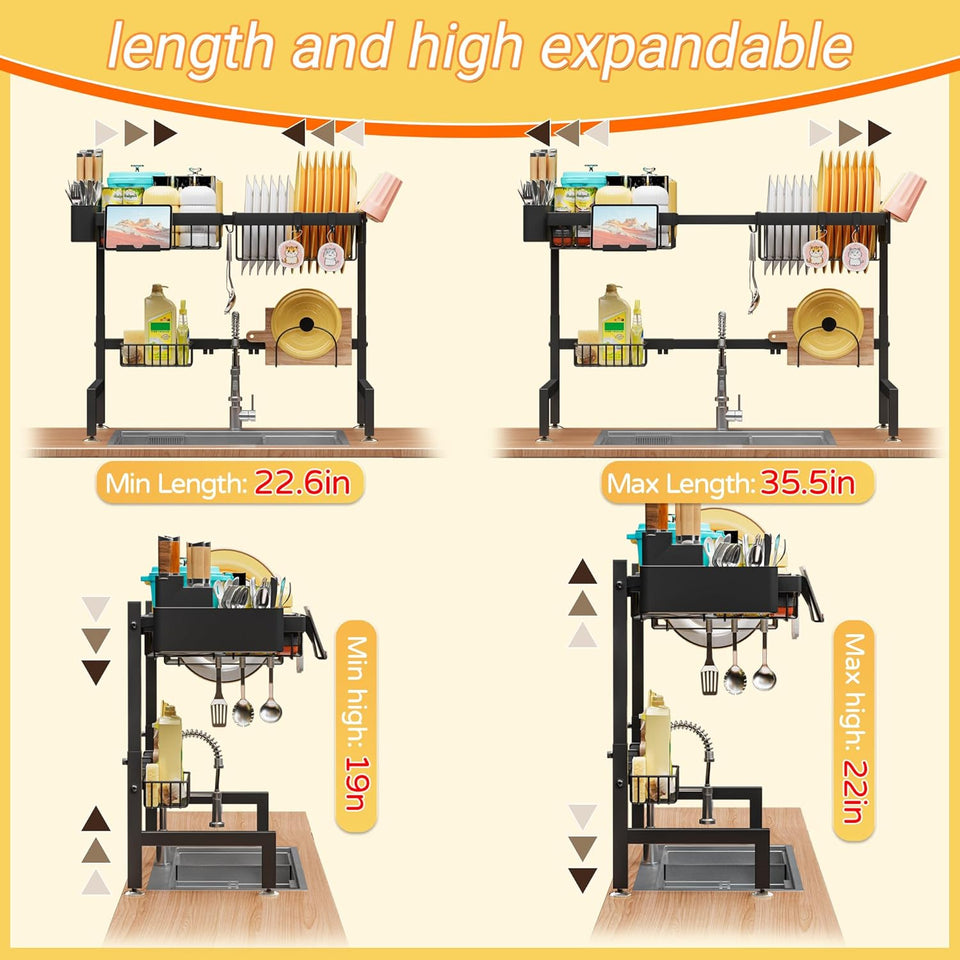 Hash Mart Over The Sink Dish Rack with Kitchen Organization