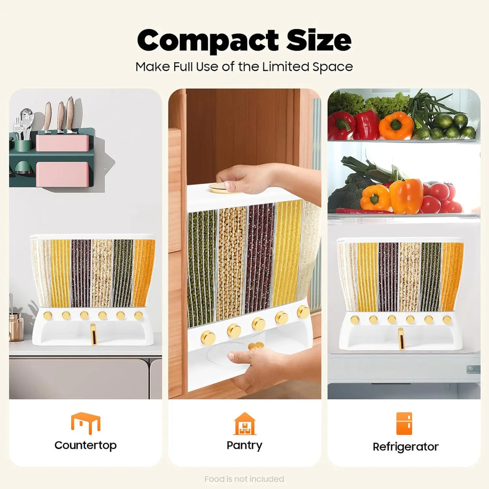 6-Grid Cereal Storage Dispenser -  Easy To Use & Clean