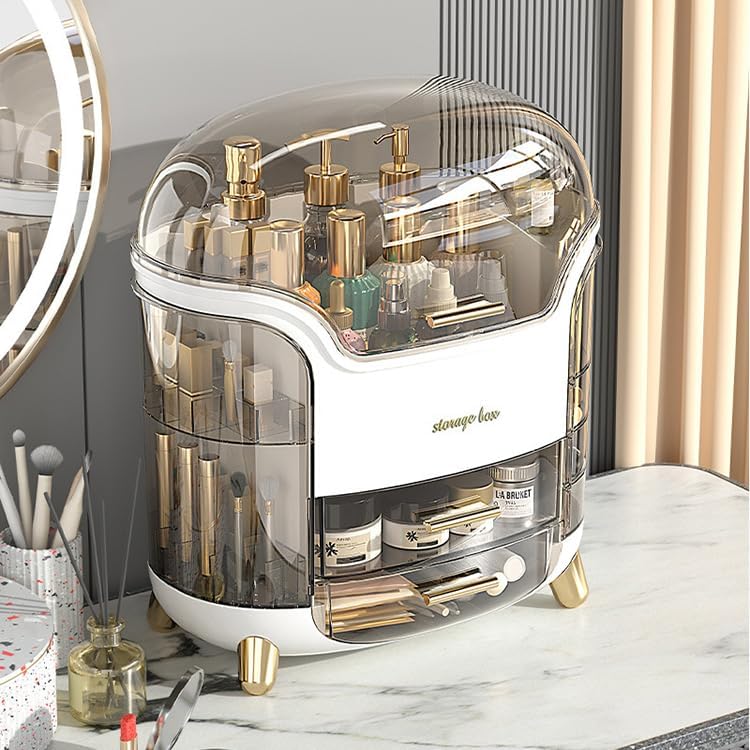 Large Capacity Makeup Organizer with Transparent Lid - Vanity Storage Box