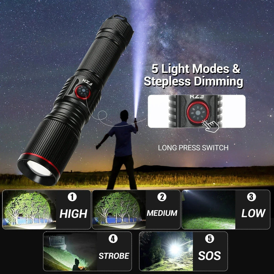 Powerful LED Flashlight Rechargeable Portable Torch White Laser Outdoor Light