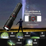 Powerful LED Flashlight Rechargeable Portable Torch White Laser Outdoor Light